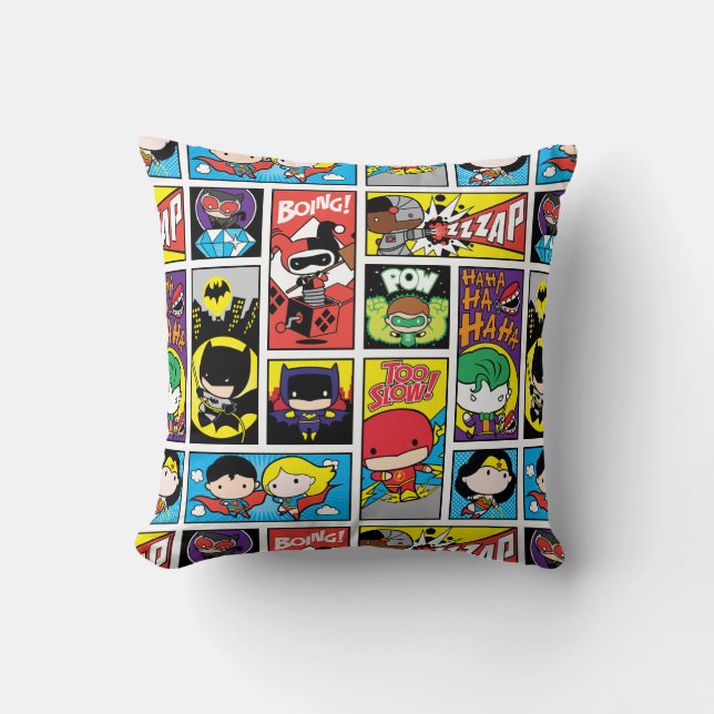 Chibi Justice League Compilation Pattern Throw Pillow (Front)