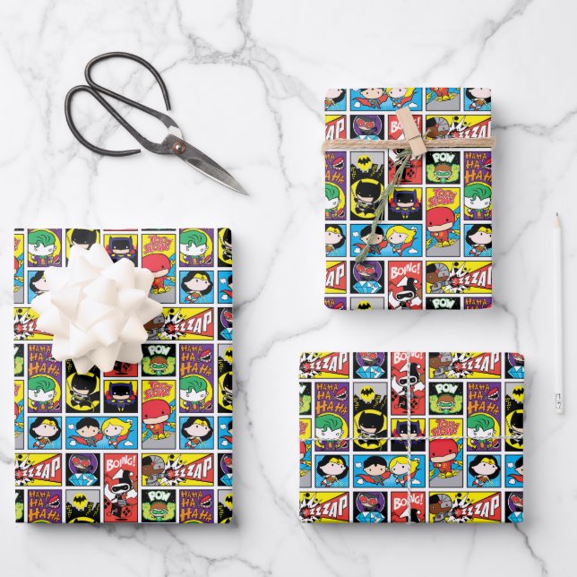 Chibi Justice League Compilation Pattern Wrapping Paper Sheets (Front)