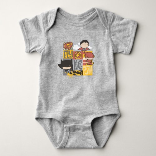 Chibi Justice League  Fly Kick Run Baby Bodysuit