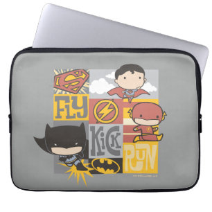 Chibi Justice League Fly, Kick, Run Laptop Sleeve