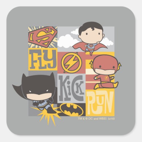 Chibi Justice League  Fly Kick Run Square Sticker