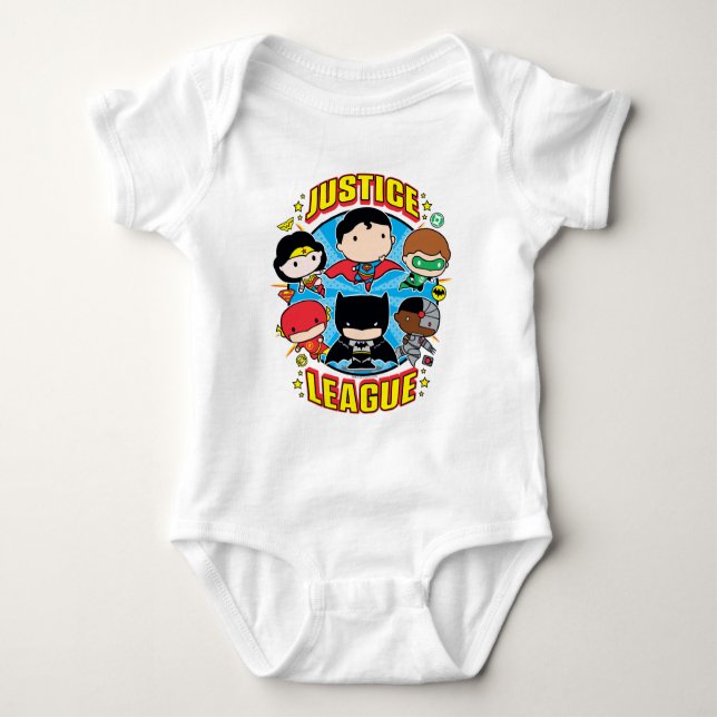 Chibi Justice League Group Baby Bodysuit (Front)