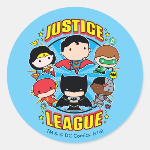 Chibi Justice League Group Classic Round Sticker