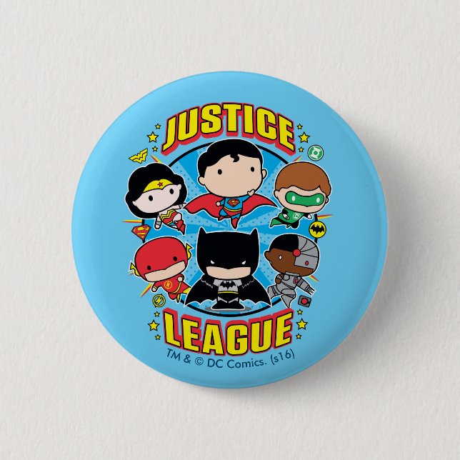 Chibi Justice League Group Pinback Button (Front)