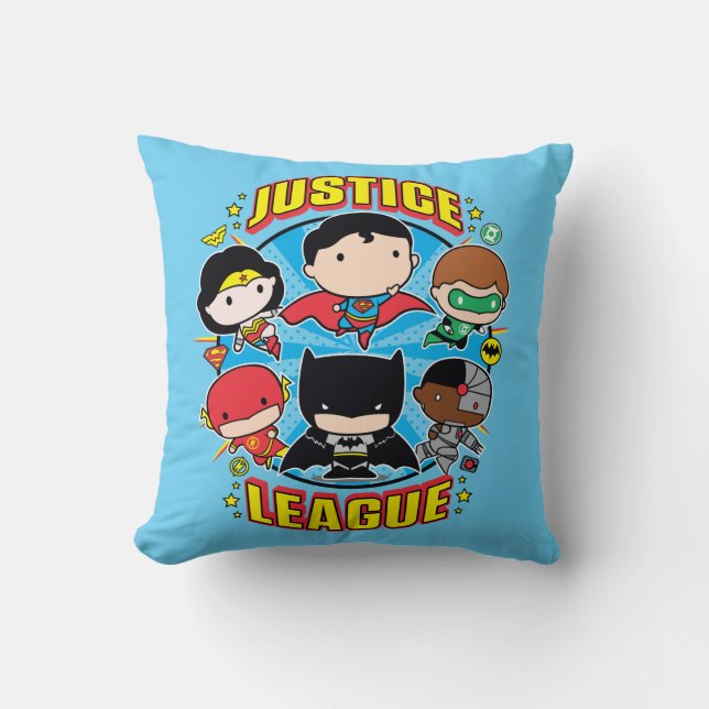 Chibi Justice League Group Throw Pillow (Front)
