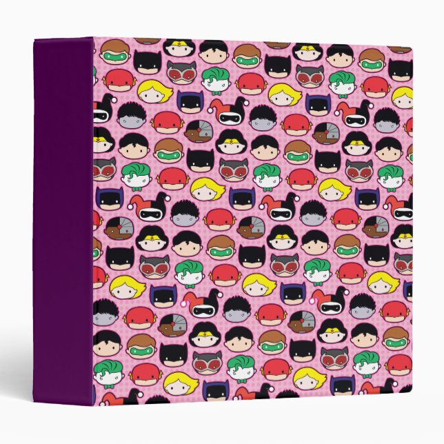 Chibi Justice League Head Pattern 3 Ring Binder (Front/Spine)