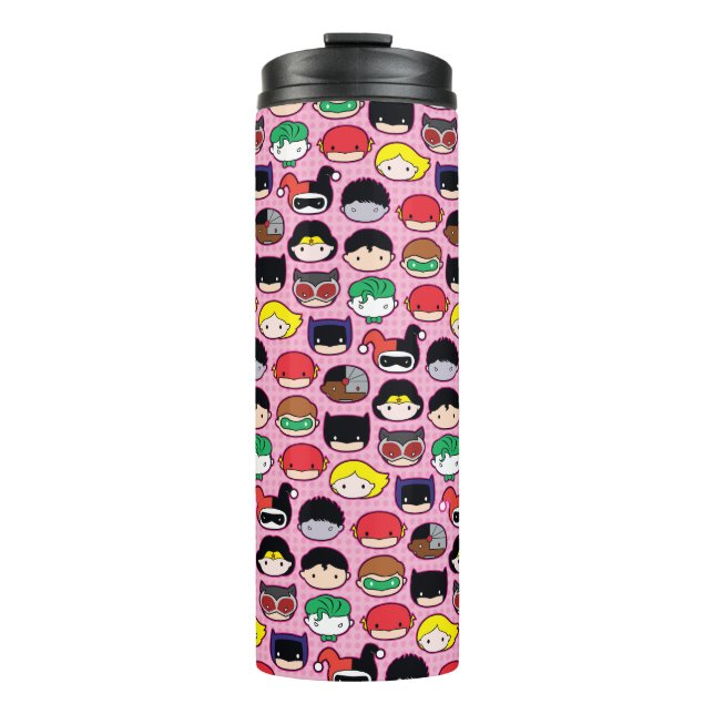 Chibi Justice League Head Pattern Thermal Tumbler (Front)