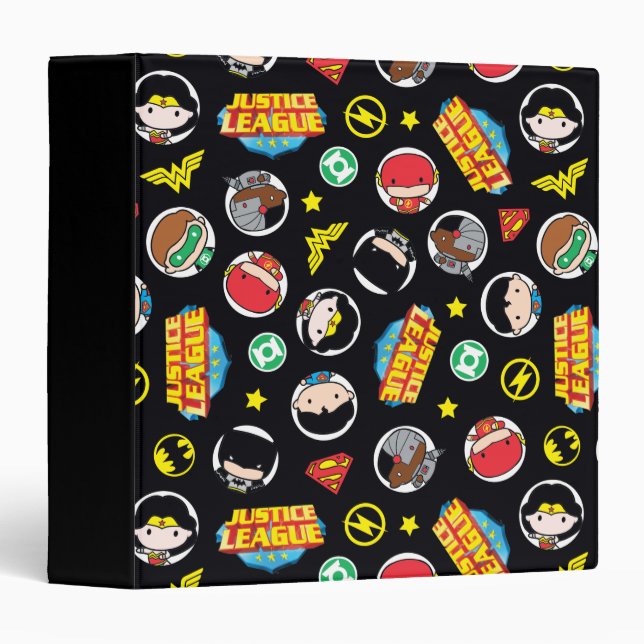 Chibi Justice League Heroes and Logos Pattern 3 Ring Binder (Front/Spine)