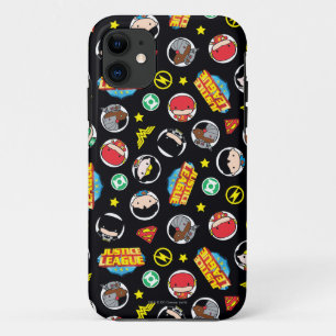 Chibi Justice League Heroes and Logos Pattern iPhone 11 Case