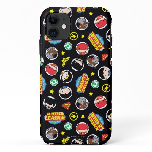 Chibi Justice League Heroes and Logos Pattern iPhone 11 Case