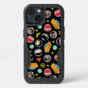 Chibi Justice League Heroes and Logos Pattern iPhone 13 Case