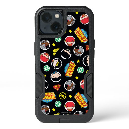 Chibi Justice League Heroes and Logos Pattern iPhone 13 Case