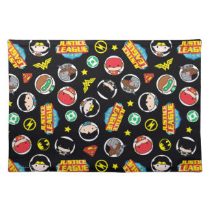 Chibi Justice League Heroes and Logos Pattern Placemat