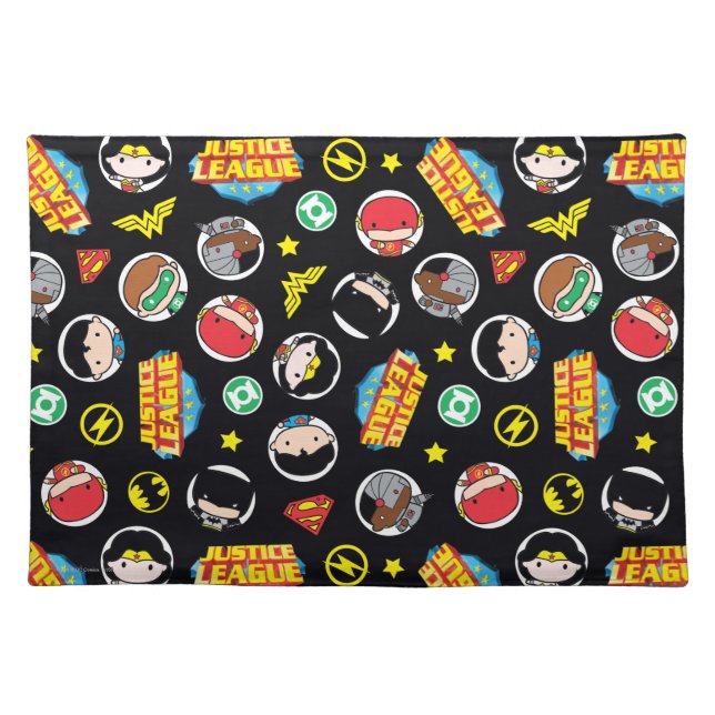 Chibi Justice League Heroes and Logos Pattern Placemat (Front)