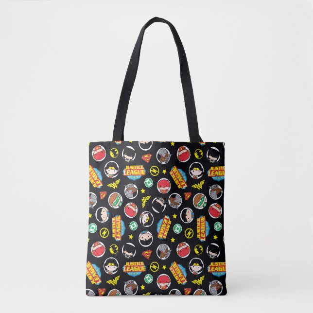 Chibi Justice League Heroes and Logos Pattern Tote Bag (Front)