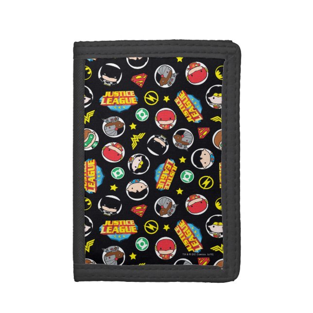 Chibi Justice League Heroes and Logos Pattern Tri-fold Wallet (Front Vertical)