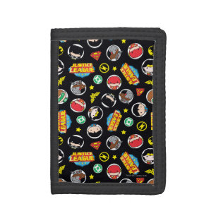 Chibi Justice League Heroes and Logos Pattern Trifold Wallet