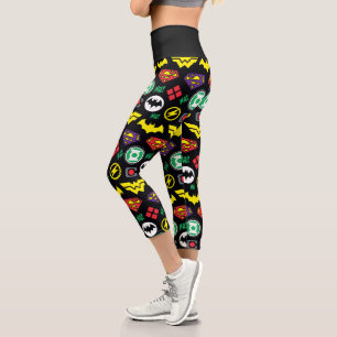 Chibi Justice League Logo Pattern Capri Leggings