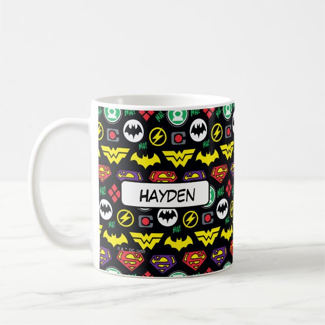 Chibi Justice League Logo Pattern Coffee Mug (Left)