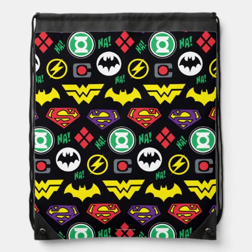 Chibi Justice League Logo Pattern Drawstring Bag