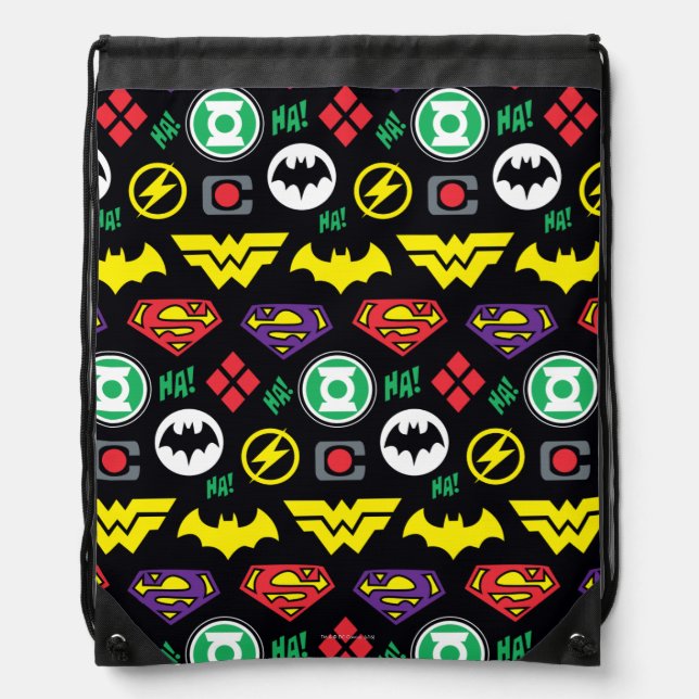 Chibi Justice League Logo Pattern Drawstring Bag (Front)