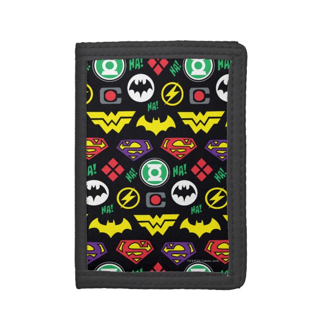 Chibi Justice League Logo Pattern Trifold Wallet (Front Vertical)