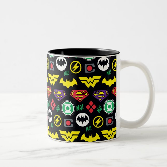 Chibi Justice League Logo Pattern Two-Tone Coffee Mug (Right)