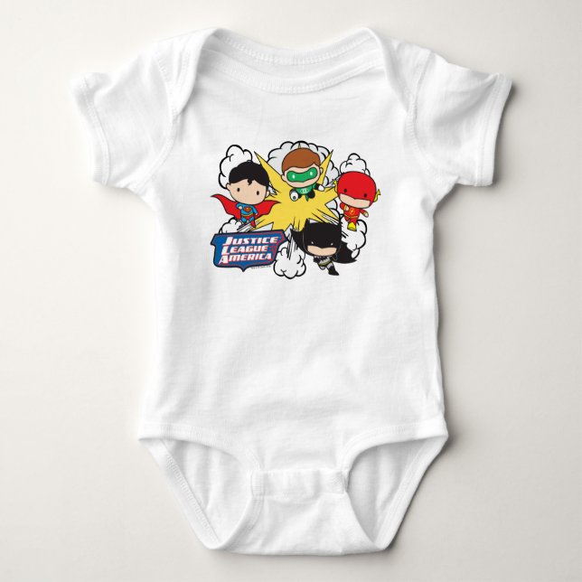 Chibi Justice League of America Explosion Baby Bodysuit (Front)