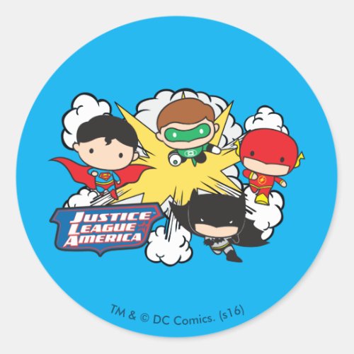 Chibi Justice League of America Explosion Classic Round Sticker