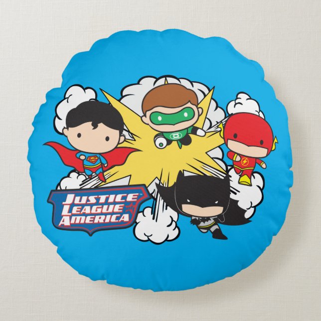 Chibi Justice League of America Explosion Round Pillow (Front)