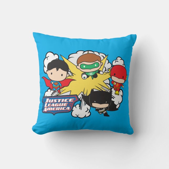 Chibi Justice League of America Explosion Throw Pillow (Front)