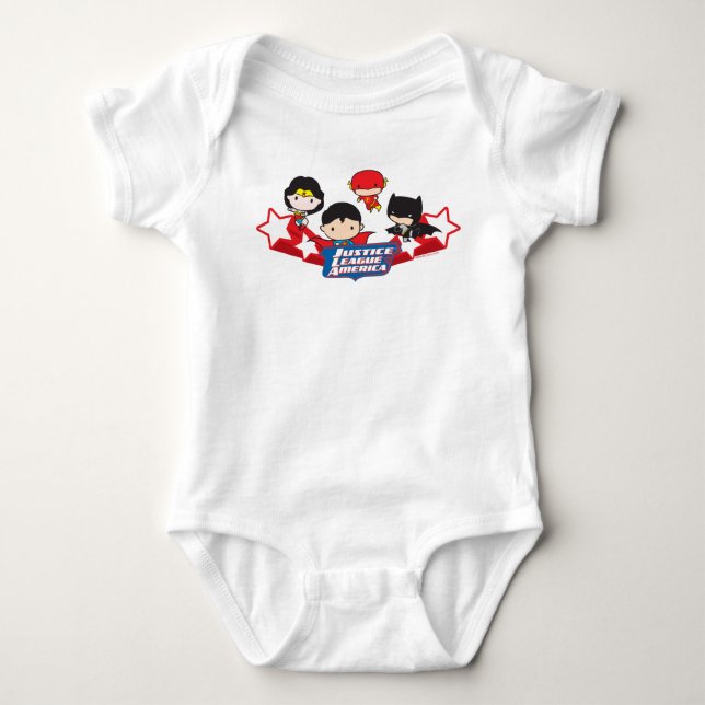Chibi Justice League of America Stars Baby Bodysuit (Front)