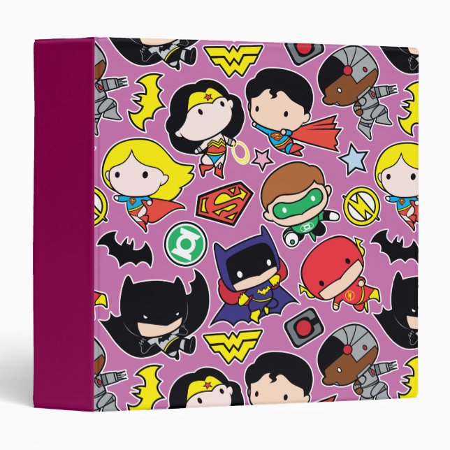 Chibi Justice League Pattern on Purple Binder (Front/Spine)