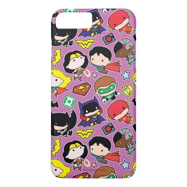 Chibi Justice League Pattern on Purple Case-Mate iPhone Case (Back)