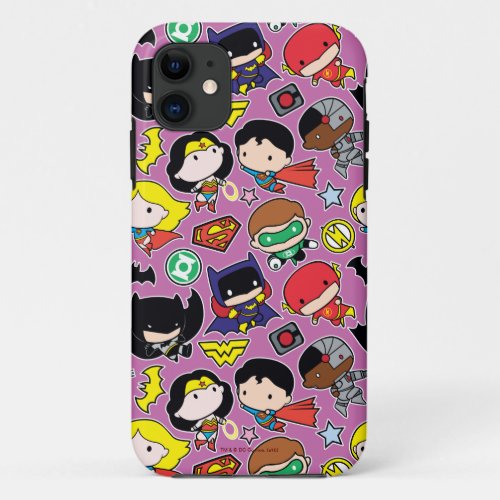 Chibi Justice League Pattern on Purple iPhone 11 Case