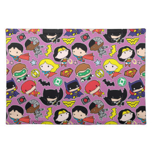 Chibi Justice League Pattern on Purple Cloth Placemat