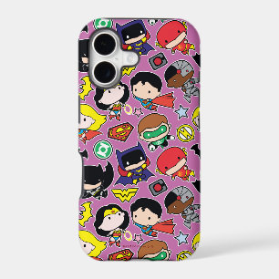 Chibi Justice League Pattern on Purple iPhone 17 Case