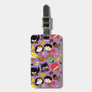Chibi Justice League Pattern on Purple Luggage Tag