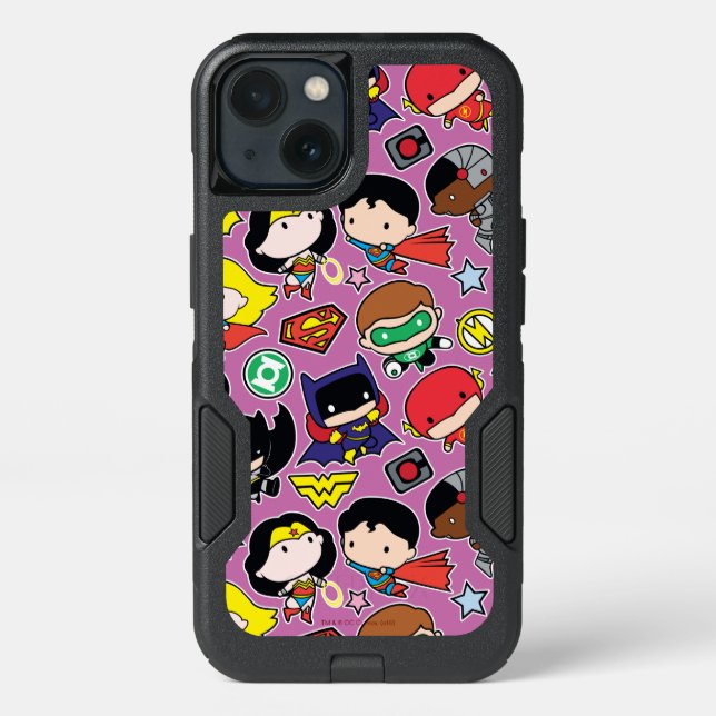 Chibi Justice League Pattern on Purple Otterbox iPhone Case (Back)