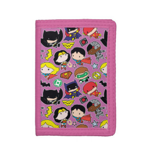 Chibi Justice League Pattern on Purple Tri-fold Wallet
