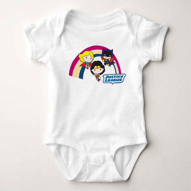 Chibi Justice League Rainbow Baby Bodysuit (Front)