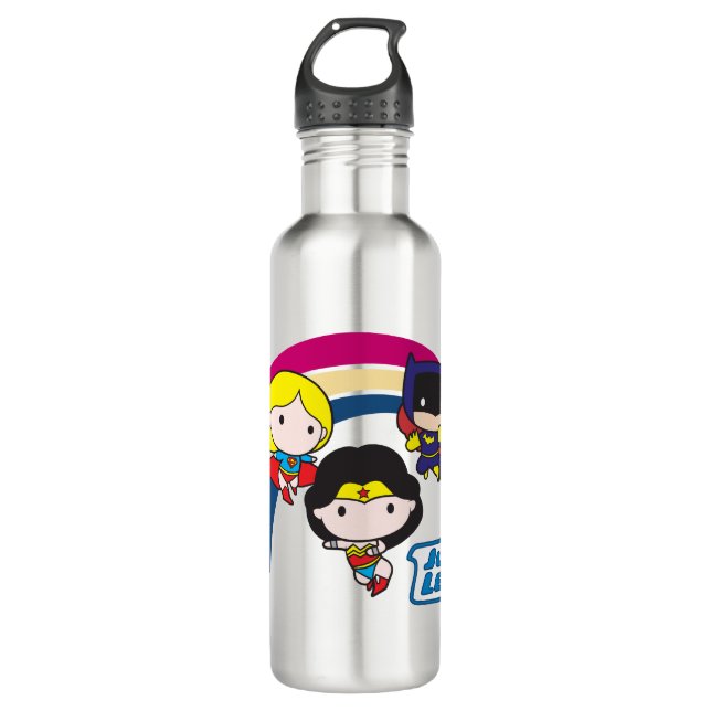 Chibi Justice League Rainbow Stainless Steel Water Bottle (Front)