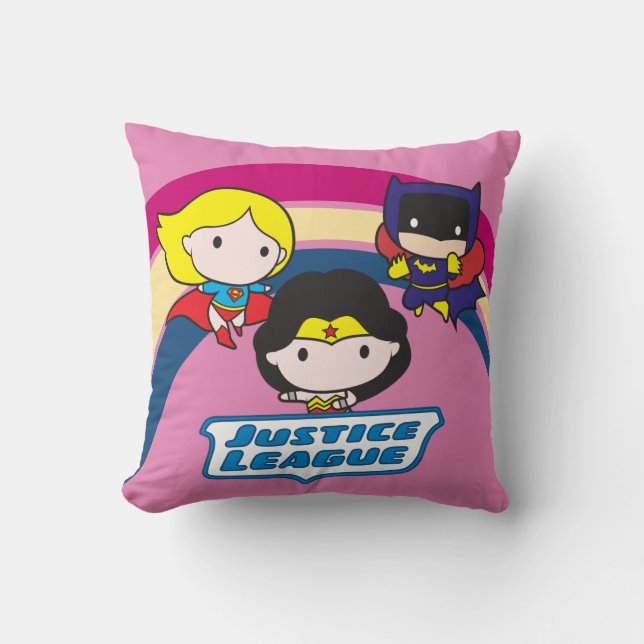 Chibi Justice League Rainbow Throw Pillow (Front)