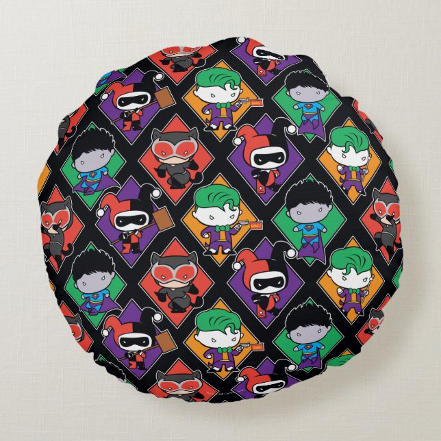 Chibi Justice League Villain Pattern Round Pillow (Back)
