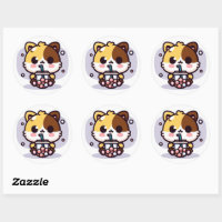 Chibi Kawaii Cat Drinking Bubble Tea Classic Round Classic Round