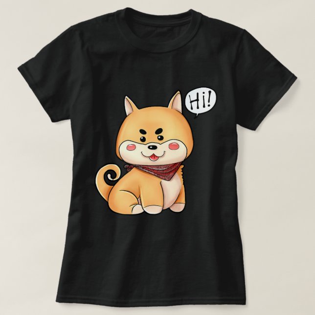 Chibi Kawaii Shiba Inu Dog Say Hi  T-Shirt (Design Front)