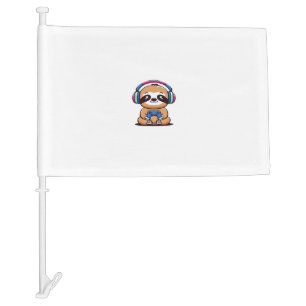 Chibi Kawaii Sloth Gamer � Cute Funny Animal with Car Flag