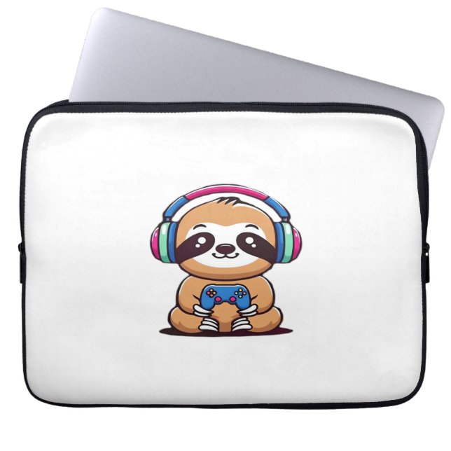 Chibi Kawaii Sloth Gamer – Cute Funny Animal with  Laptop Sleeve (Front)