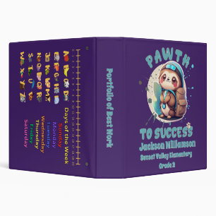 Chibi Kawaii Sloth Name School Grade Learning Aids 3 Ring Binder