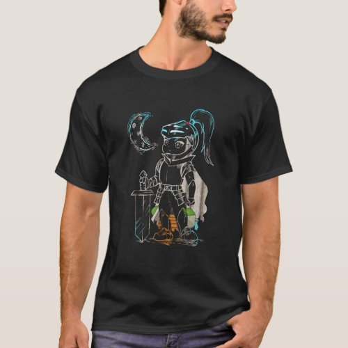 Chibi Knight With Moon Cool Colored Graphic T_Shirt